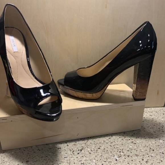 Geox Black Pantent Italian Leather Cork Platform Shoes - Picture 2 of 5